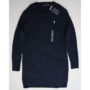 Polo Ralph Lauren Women's Sz XL Navy Blue Cotton Cable-Knit Sweater Dress
